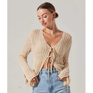 NWT ASTR THE LABEL Sagari Sweater Revolve Tie Front Sheer in Cream size medium